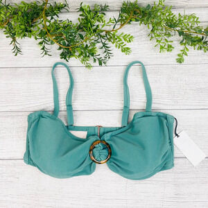 NEW SHADE & SHORE Misty Green Blue Tortoise Ring Accent Bikini Top 38D